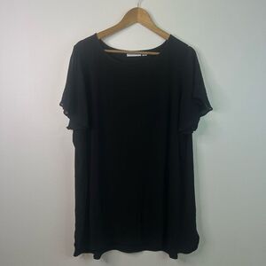 Susan Graver Black Flutter Sleeve Liquid Knit Top Womens 2X Plus Size Minimalist